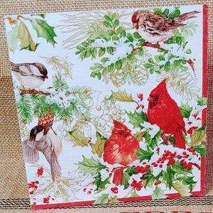 HANDCRAFTED TIERED TRAY DECOR/MINI WOOD SIGN/CHRISTMAS CARDINALS DECOUPAGE DECOR